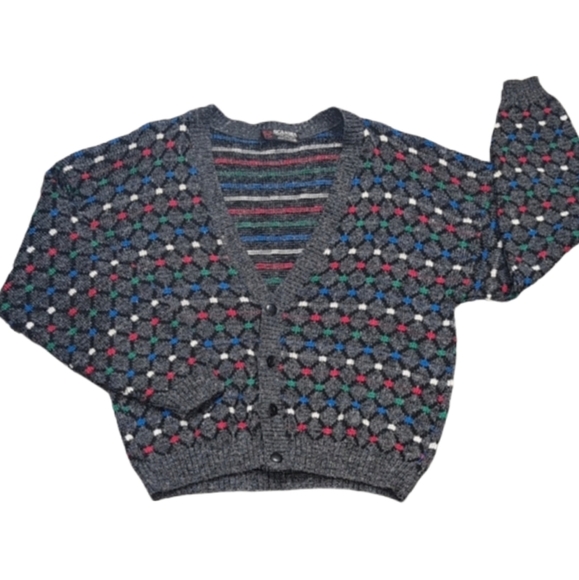Vintage Other - Vintage Scandia Wool Knit Cardigan Relaxed Grandpa Sweater Mens XL Grey Multi